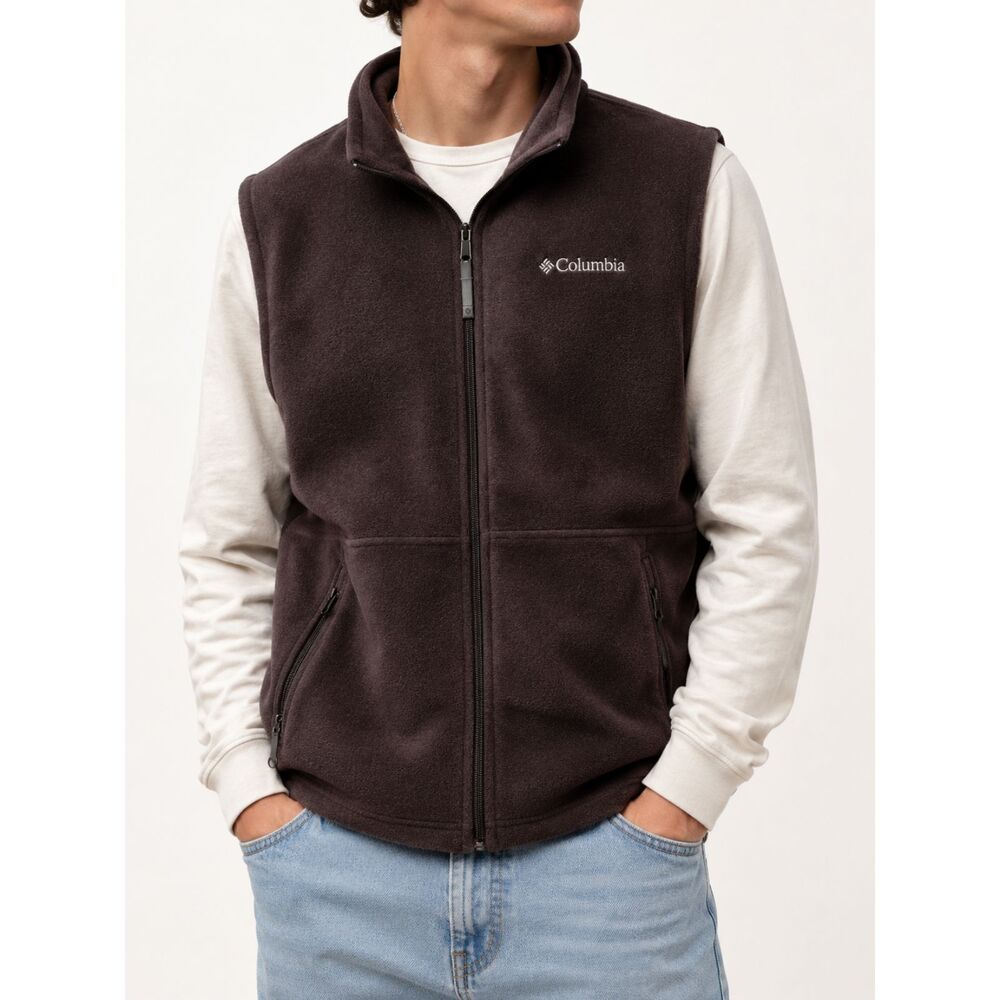 Columbia Brown Fleece Vest Men's Medium Full Zip Zip Pockets Outdoor Hiking Core